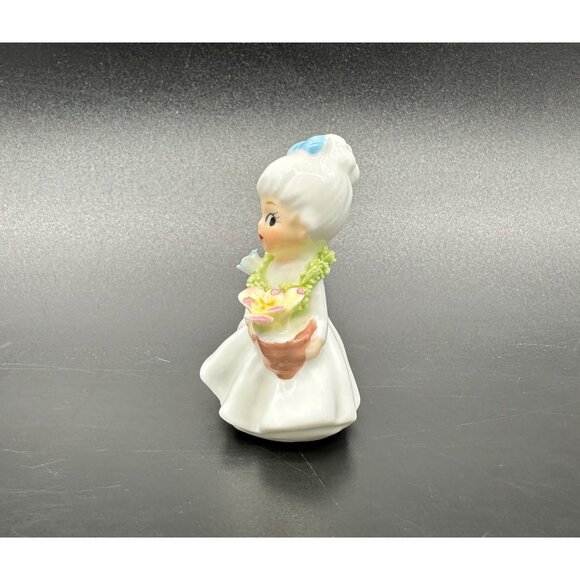 Vintage Girl Figurine Napcoware Japan Side Eye Sassy Flowers Blue Bow Bone China - Picture 3 of 10